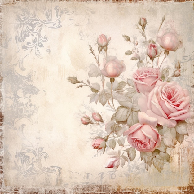 il y a une photo d'un arrangement de roses sur un fond vintage ai génératif