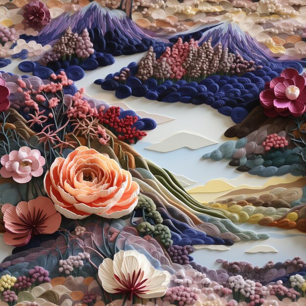 il y a une photo d'un bel art en papier avec des fleurs générative ai