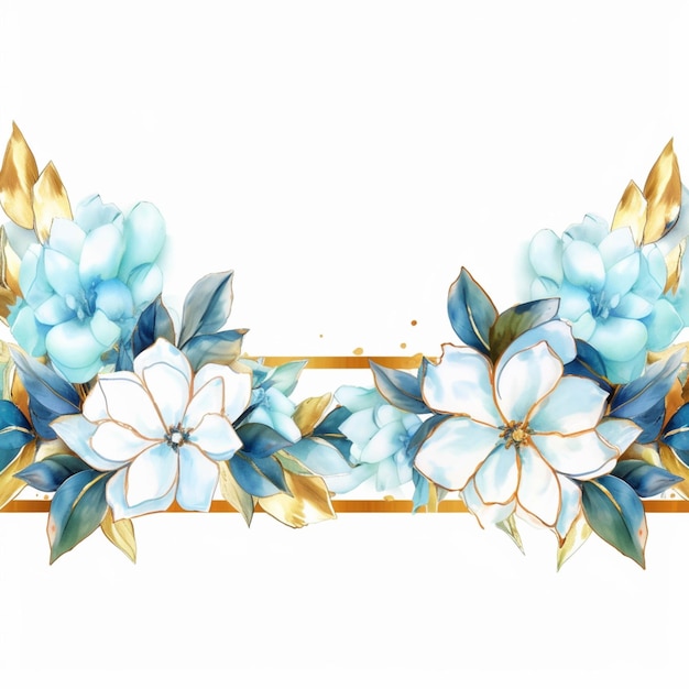 Il y a une photo d'une bordure florale avec des fleurs bleues générative ai