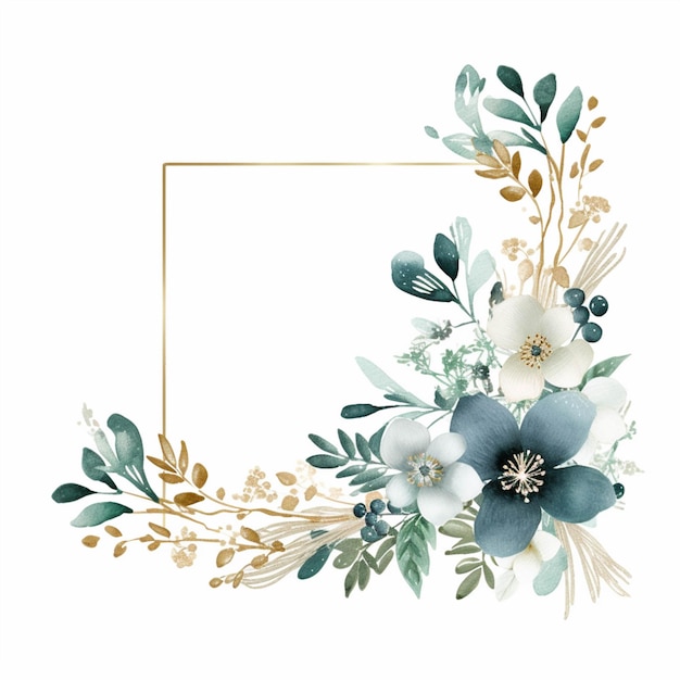 Il y a une photo d'un cadre floral avec des fleurs bleues générative ai