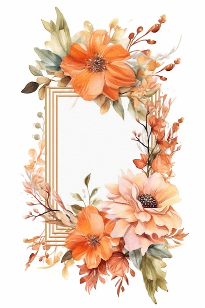 il y a une photo d'un cadre floral avec des fleurs orange générative ai