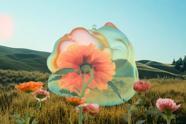 il y a une photo d'une fleur dans un champ de fleurs IA générative