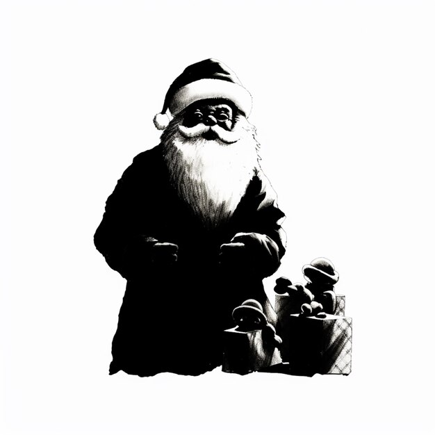 Photo il y a une photo en noir et blanc d'une figure du père noël.