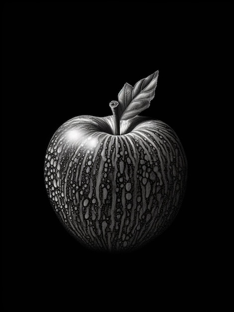 Il y a une photo en noir et blanc d'une pomme avec des gouttes d'eau générative ai