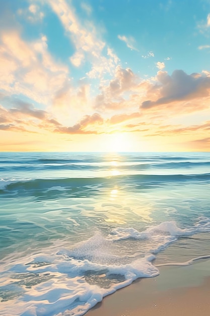 il y a une photo d'une plage avec une planche de surf dessus IA générative