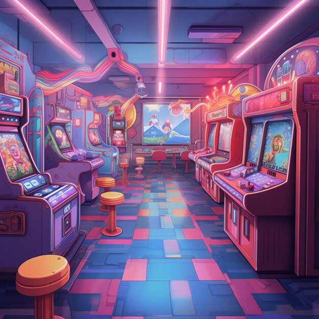 Il y a une pièce avec un tas de machines d'arcade.