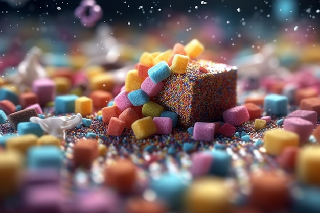 Il y a une pile de bonbons sur une table générative ai