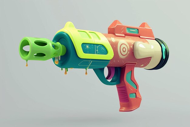 Photo il y a un pistolet de jouet avec un manche vert et un manche rose.