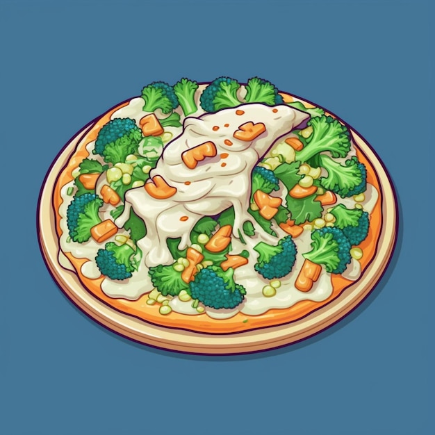 il y a une pizza avec du brocoli et des carottes dessus ai générative