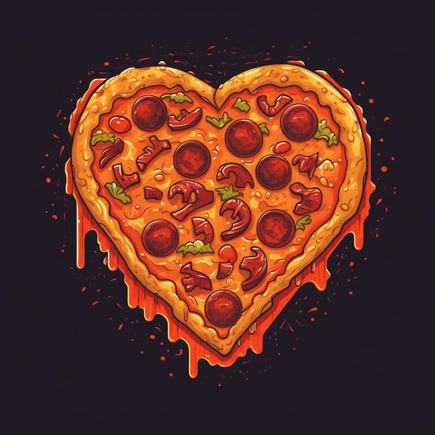 il y a une pizza en forme de coeur avec des garnitures dessus ai générative