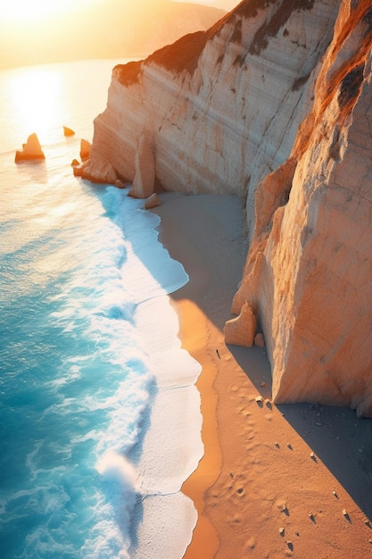 Il y a une plage de sable avec une falaise et une masse d'eau générative ai