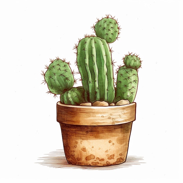 Il y a une plante de cactus dans un pot avec une ai générative de fond blanc