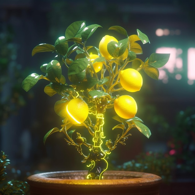 Il y a une plante en pot avec des citrons qui y poussent générative ai