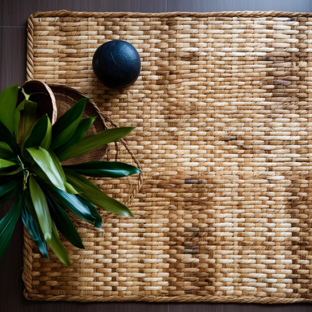 Photo il y a une plante sur un tapis avec une balle dessus ia générative