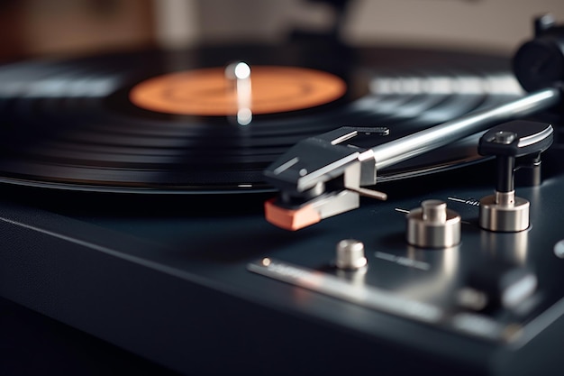 il y a une platine vinyle avec un disque dessus et une bougie générative ai