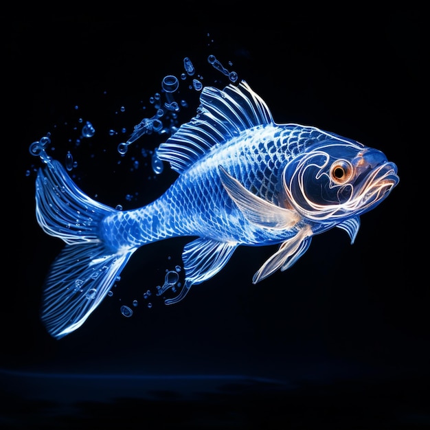 Il y a un poisson qui brille en bleu dans le noir génératif ai