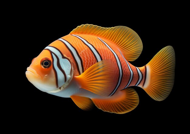 Il y a un poisson qui est orange et blanc avec des rayures noires générative ai