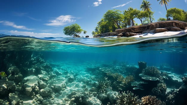 Il y a un poisson qui nage dans l'eau près d'un récif corallien génératif ai