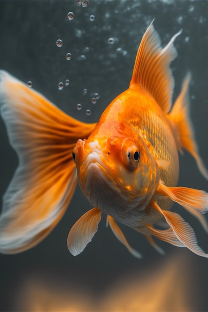 Il y a un poisson rouge nageant dans un réservoir avec des bulles ai génératives