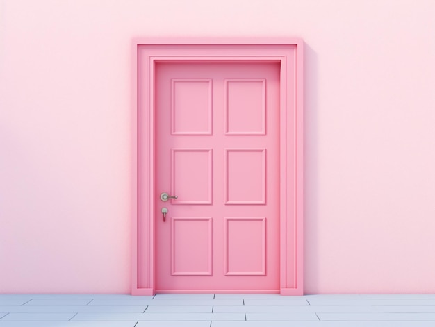 Il y a une porte rose dans un mur rose avec un sol blanc génératif ai