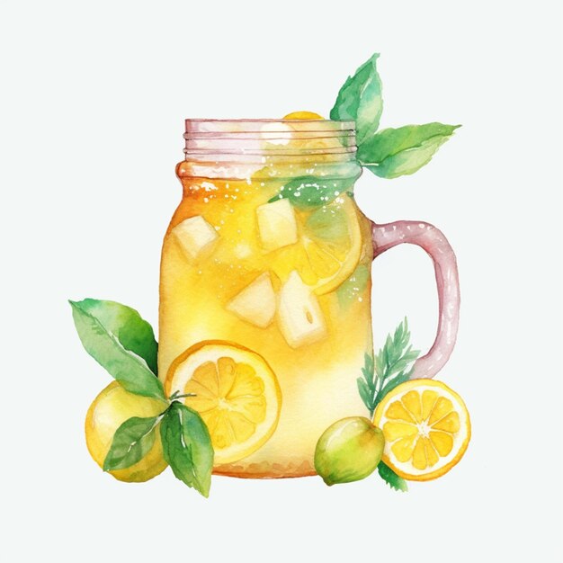 Il y a un pot de limonade avec de la glace et des citrons génératifs.