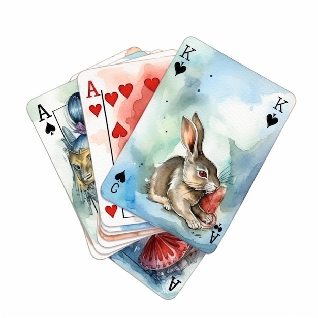 Photo il y a quatre cartes avec un lapin et un cœur rouge.