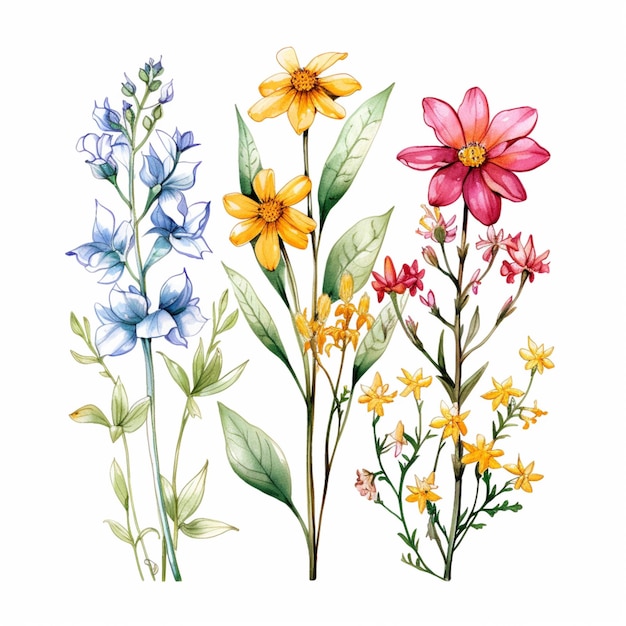 Il y a quatre fleurs différentes qui sont peintes en aquarelle générative ai