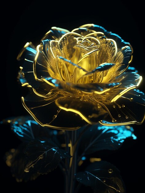 il y a une rose d'or avec des lumières bleues dessus IA générative