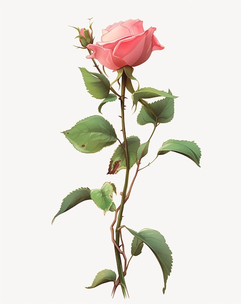 Photo il y a une rose rose qui est sur une tige avec des feuilles génératives ai