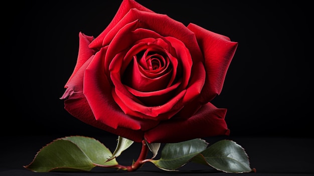 il y a une rose rouge qui est assise sur une surface noire ai générative