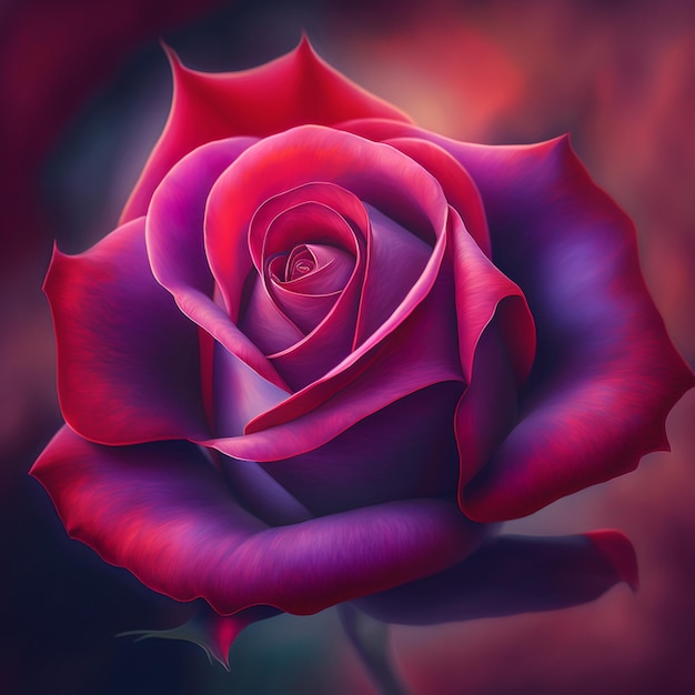 Il y a une rose rouge et violette avec un coeur ai génératif