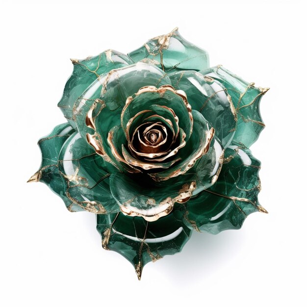 Il y a une rose verte qui est assise sur une surface blanche générative ai