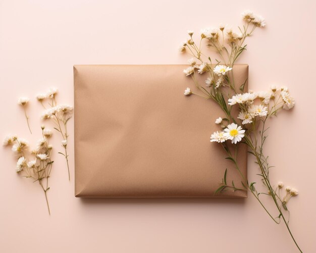 Il y a un sac en papier brun avec des fleurs dessus.