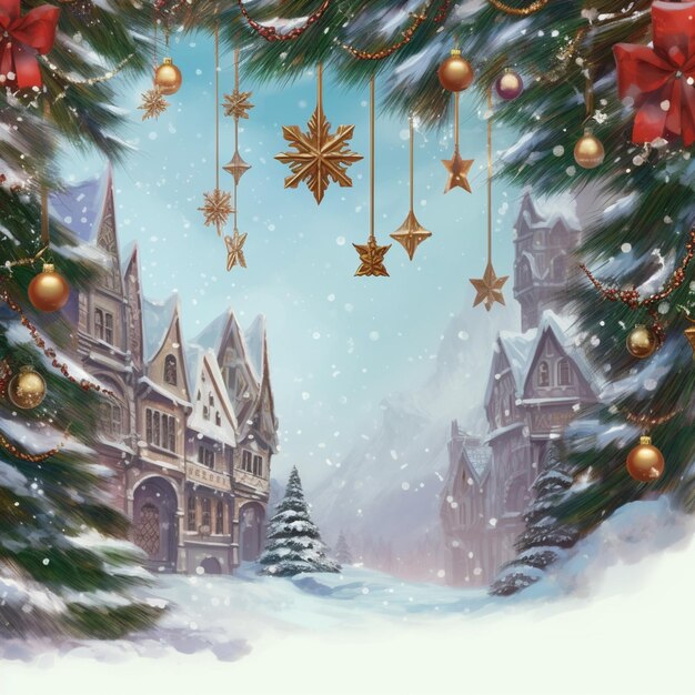 il y a une scène de Noël avec un château et un arbre de Noël ai génératif