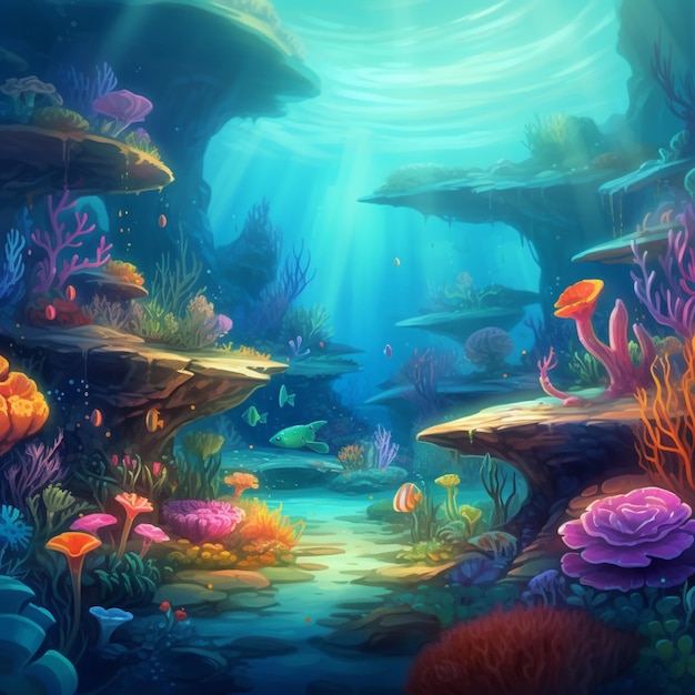 Il y a une scène sous-marine très colorée avec de nombreuses plantes différentes ai générative
