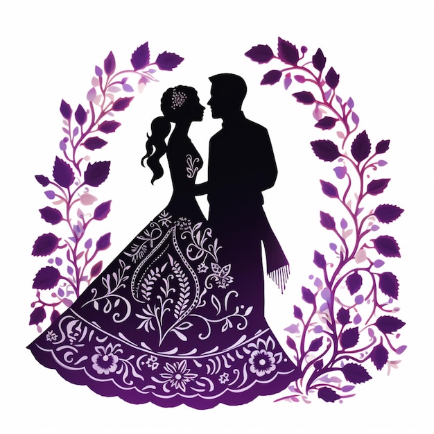 Il y a une silhouette d'un homme et d'une femme dans une robe de mariée.