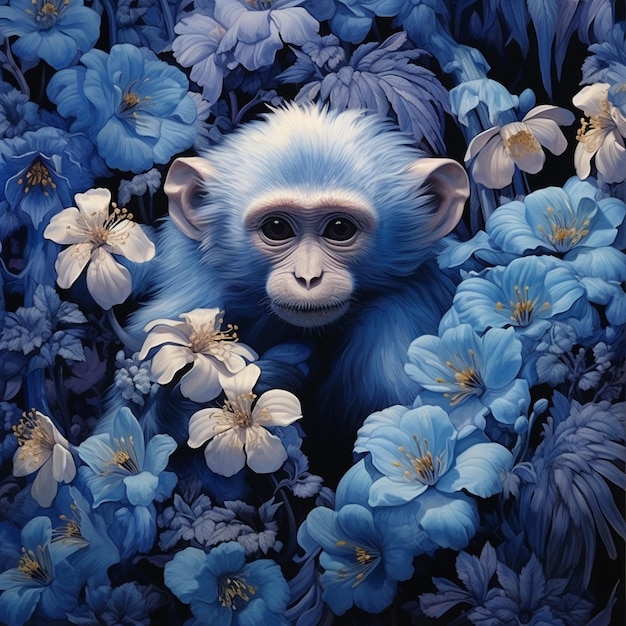 il y a un singe assis au milieu de fleurs ai générative