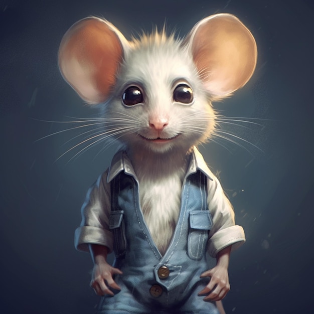 Photo il y a une souris de dessin animé avec une combinaison bleue et une chemise blanche générative ai