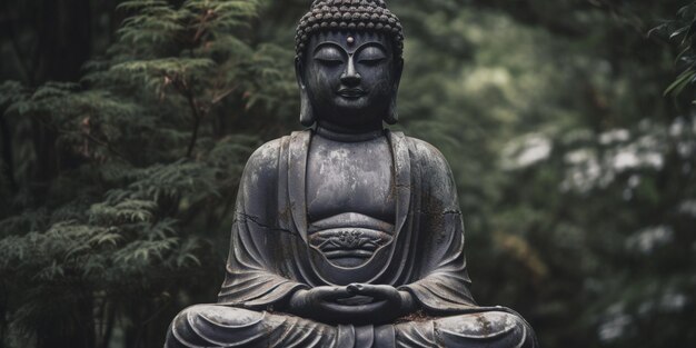 Photo il y a une statue d'un bouddha assis dans une position de méditation ai générative