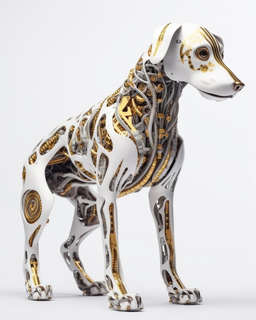 il y a une statue de chien blanc et or avec une IA générative au design doré