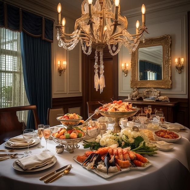 Photo il y a une table avec beaucoup de nourriture dessus.