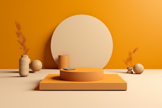 Il y a une table blanche et orange avec des vases et un miroir génératif ai