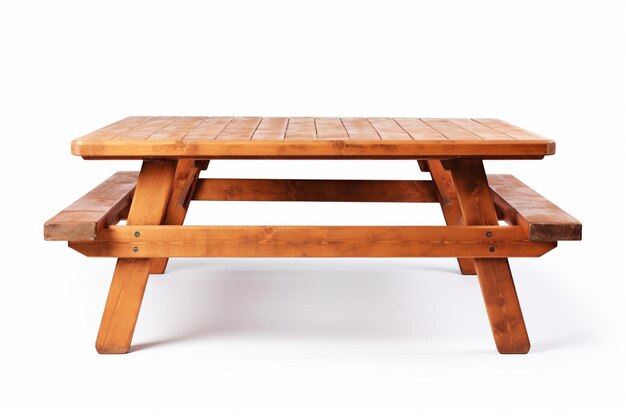 il y a une table de pique-nique en bois avec un banc dessus ai générative