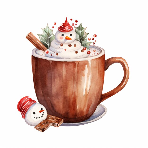 Photo il y a une tasse de chocolat chaud avec un bonhomme de neige sur le dessus.
