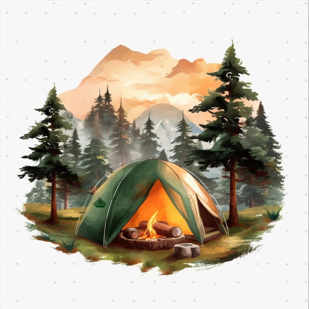 il y a une tente verte avec un feu à l'intérieur dans les bois ai génératif