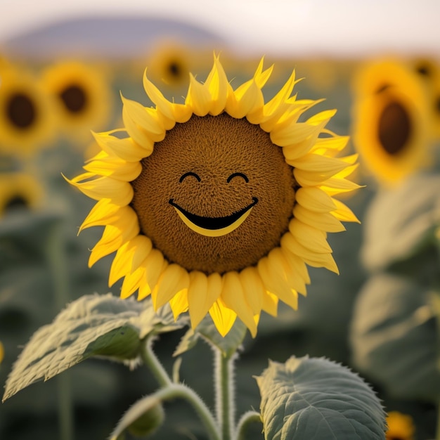 Il y a un tournesol avec un visage souriant dans un champ ai génératif