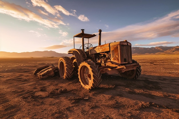 Il y a un tracteur qui est assis dans la saleté générateur ai