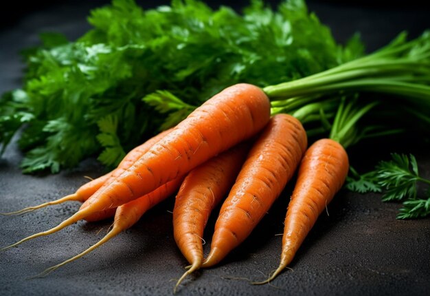 Il y a trois carottes qui sont assises sur une table générative ai