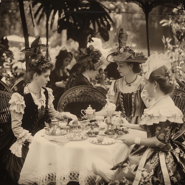 Photo il y a trois femmes assises à une table qui boivent du thé.
