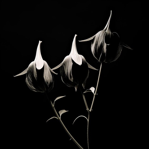 Photo il y a trois fleurs qui sont dans un vase sur une table ai générative